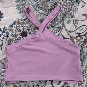 SHEIN Lilac Ribbed Halter Crop Top